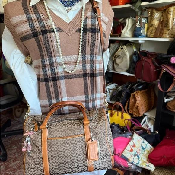 Coach 2004 monogram Brown Leather Accent Large Train Case Bag/ Boston - Picture 3 of 17